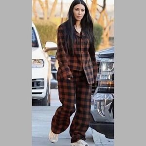 SKIMS Black/White Plaid Flannel Pajama Set Sleepwear Top Pants Womens Size 4X